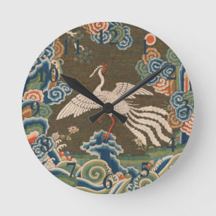 Antike chinesische weiße Vogel-Seidenstickerei-Dru Runde Wanduhr