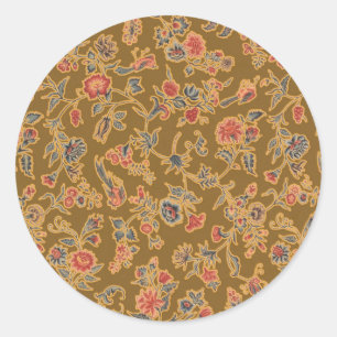 Antike Chinoiserie-Blumenbrokat 18. Jahrhundert  Runder Aufkleber