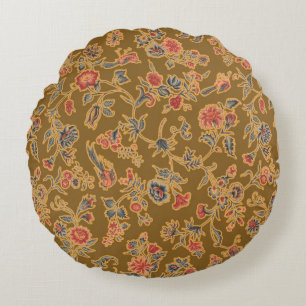 Antike Chinoiserie-Blumenbrokat 18. Jahrhundert  Rundes Kissen