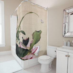 Antike Chinoiserie Lotus- und Schmetterlingskunst Duschvorhang