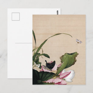 Antike Chinoiserie Lotus- und Schmetterlingskunst Postkarte