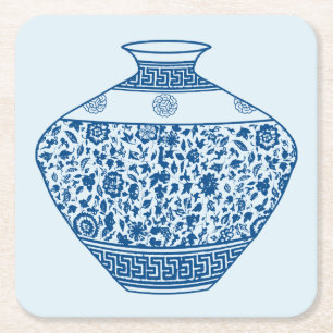 Antike Chinoiserie-Vase Ginger Jar Rechteckiger Pappuntersetzer
