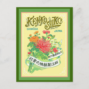 Antike Chrysanthemen-Blumen-Etikette Postkarte