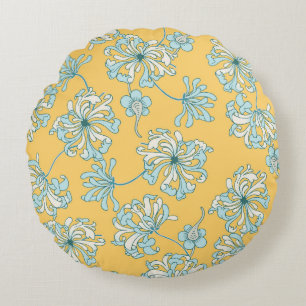 Antike Chrysanthemenblüten, orientalisches Muster. Rundes Kissen