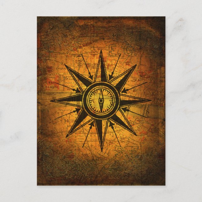 Antike Compass-Rose Postkarte (Vorderseite)