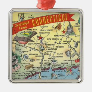Antike Connecticut-Karte Ornament Aus Metall