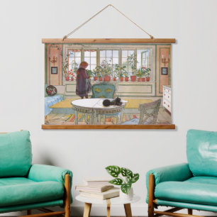 Antike Cottagecore Botanische Fensterblumen Wandteppich Mit Holzrahmen