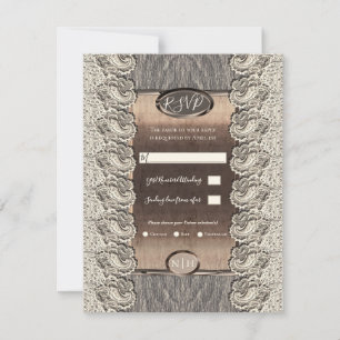 Antike Creme Lace Gray Wood & Copper Hochzeit Einladung