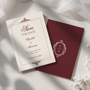 Antike Crest Burgunder Rot Rahmen Old Money Hochze Save The Date