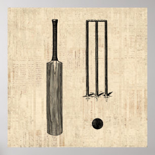 Antike Cricket Becken Vintage Illustrierte Kunst Poster