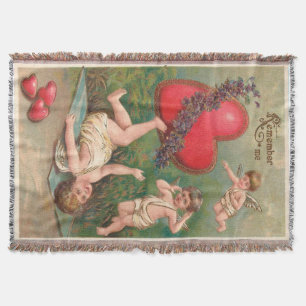 Antike Cupid Cherub rote Herzen Valentinstag-Postk Decke