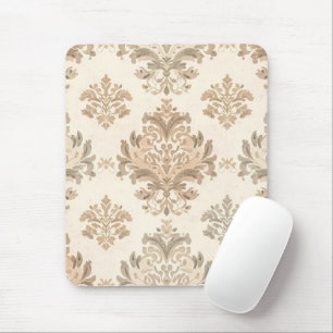Antike Damast Elegante Beige Französische Farmhaus Mousepad