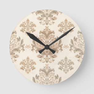 Antike Damast Elegante Beige Französische Farmhaus Runde Wanduhr
