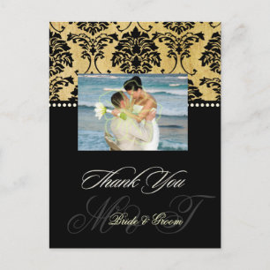 Antike Damast-Hochzeit Danke Foto-Postkarten, Postkarte
