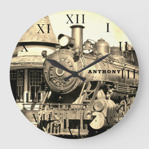 Antike Dampflokomotive Zug Eisenbahn Dampf Große Wanduhr