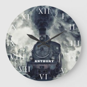 Antike Dampflokomotive Zug Eisenbahn Dampf Große Wanduhr