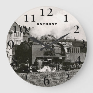 Antike Dampflokomotive Zug Eisenbahn Dampf Große Wanduhr