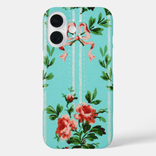 Antike dekorative Blumen, Retro-Blumenmuster iPhone 16 Hülle