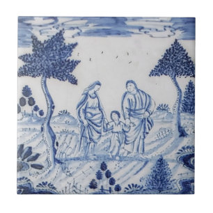Antike Delfter Kachel - Pastorale Szene - Blau & W