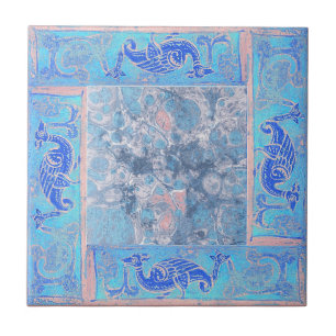 Antike Designs in Sky Blue Drittel von vier Fliese