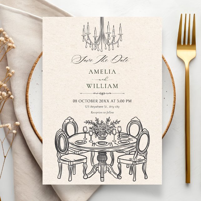 Antike Dinner-Tafel elegant Hochzeit Save The Date (Von Creator hochgeladen)