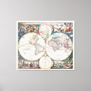 Antike Doppelt-Hemisphäre Weltkarte Leinwanddruck