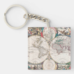 Antike Doppelt-Hemisphäre Weltkarte Schlüsselanhänger
