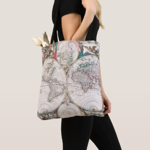 Antike Doppelt-Hemisphäre Weltkarte Tasche