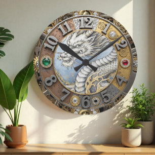 Antike Drachenuhr, Gold, Juwelen, Kunst Runde Wanduhr
