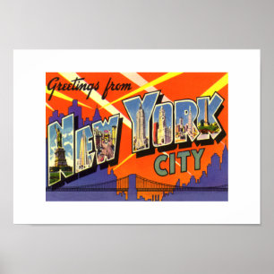 Antike Druck Begrüßungen New York City Poster