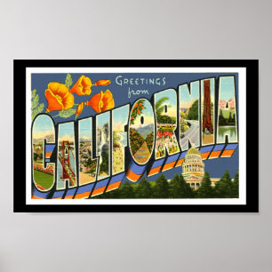 Antike Druck Grußkarten Kalifornien Poster