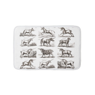 Antike Einhorn-Gravur Vintage-Zoologie-Exemplar Badematte