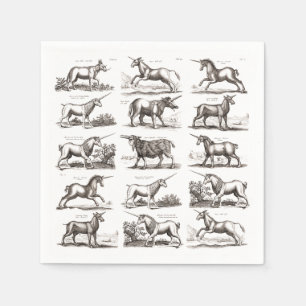 Antike Einhorn-Gravur Vintage-Zoologie-Exemplar Serviette