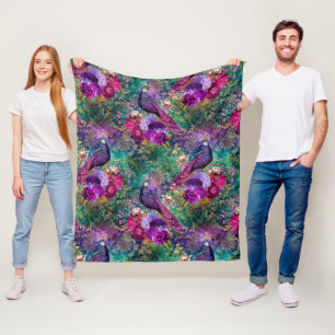 Antike elegante lila Teal-Pfauen im Vintage-Stil Fleecedecke