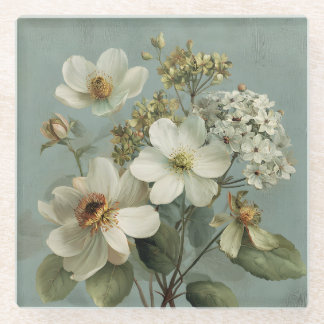 Antike Elfenbein-Blumen-Salbei-Grün-Glas-Untersetz Glasuntersetzer