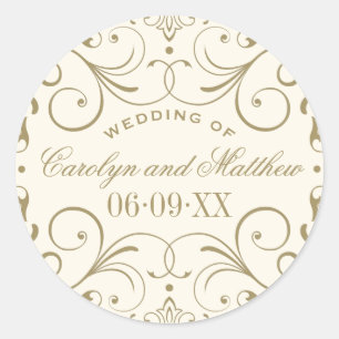 Antike Elfenbein-Monogramm-Hochzeit mit Vintage-Fl Runder Aufkleber