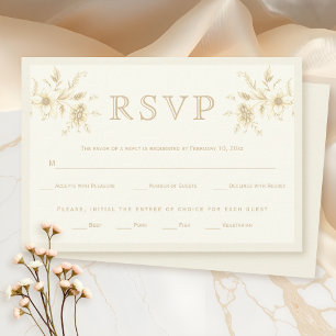 Antike Elfenbein- und Sepia-Blumenrahmen-Hochzeit RSVP Karte