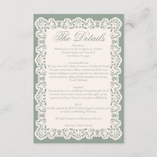 Antike Elfenbeinspitze Sage Green Antike Hochzeit Begleitkarte