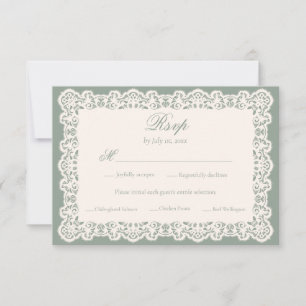 Antike Elfenbeinspitze Sage Green Antike Hochzeits RSVP Karte