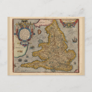 Antike Englandkarte von 1573 Postkarte