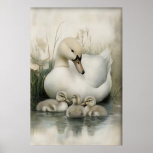 Antike Entenfamilie Druck, Gans Minimalist Poster