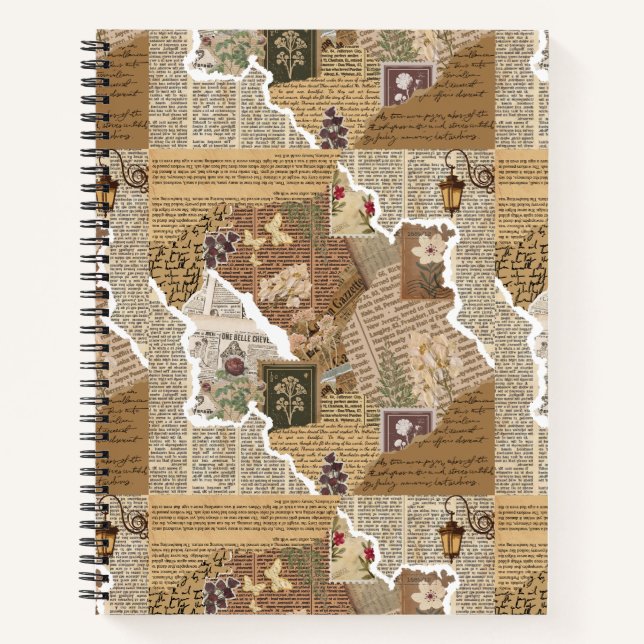 Antike Ephemera Collage Ästhetik Deluxe Tagebuch (Vorderseite)