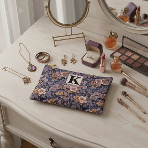 Antike Erbstück Blütenblätter lila floral Monogram Zubehörtasche
