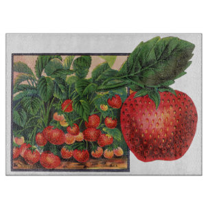 Antike Erdbeeren, Erdbeerpflanzen auf einem Bauern Schneidebrett