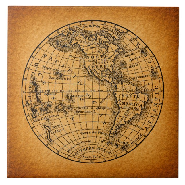 Antike Erde Weltkarte Vintage Globe Kunst Fliese (Vorderseite)