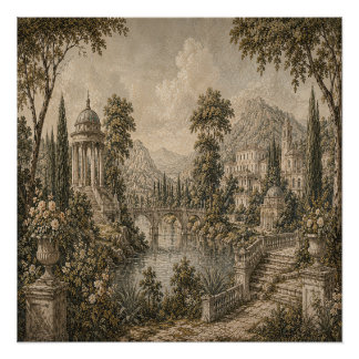 Antike europäische Gartenlandschaft in Antique Sep Poster