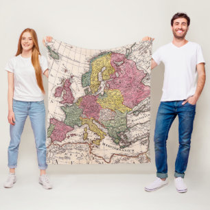 Antike Europakarte mit pastellfarbenen historische Fleecedecke