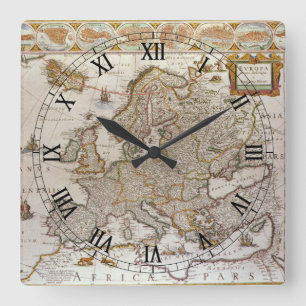 Antike Europakarte von Willem Jansz Blaeu, um 1617 Quadratische Wanduhr