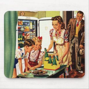 Antike Familie in der Küche Mama Papa Kinder Snack Mousepad