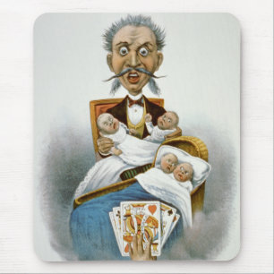 Antike Familie, Vater mit Babys und Pokerhand Mousepad